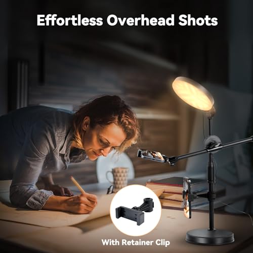 UTEBIT 6 Inch Overhead Ring Light with Stand for Desk, Include Tripod Head | Adjustable Full-Screen LED Lighting With Clamp, Black Zoom Lamp with 3 Color Temperature Modes for Meetings, Live Stream