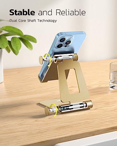 Nulaxy Dual Folding Cell Phone Stand, Fully Adjustable Foldable Desktop Phone Holder Cradle Dock Compatible with iPhone 17 16 15 14 13 12 11 Pro Xs Xs Max Xr X 8, Nintendo Switch, All Phones - Gold - color: J-Gold