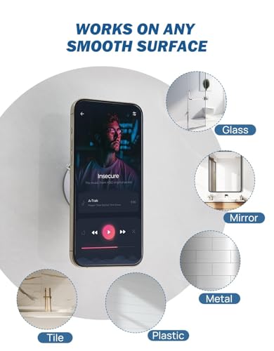 JOYTUTUS Shower Phone Holder, Reusable Suction Cup Phone Mount for Shower, Mirror, Kitchen, Window & Bathroom, Magsafe Wall Mount Compatible with iPhone 17, 16, 15, 14, 13 & All Phones,White,1 Pack - color: White
