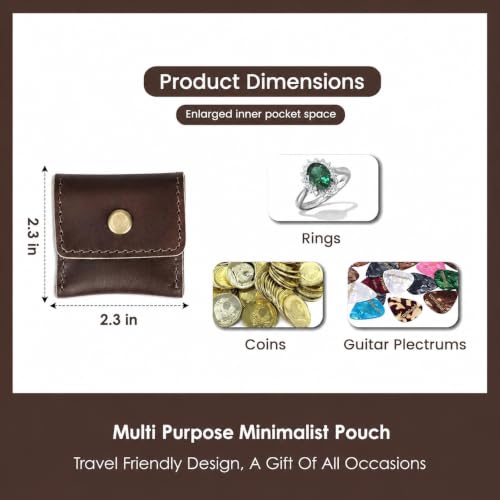 Leather Ring Pouch, Brown Leather Jewelry Holder, Wedding Case for Men and Women - Full Grain Pouch for Engagement Handcrafted Bridal Jewellery Storage, Guitar Picks Camera SD Card Holder - color: Brown