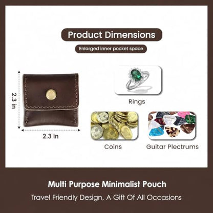 Leather Ring Pouch, Brown Leather Jewelry Holder, Wedding Case for Men and Women - Full Grain Pouch for Engagement Handcrafted Bridal Jewellery Storage, Guitar Picks Camera SD Card Holder - color: Brown