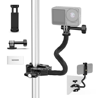 NEEWER Action Camera Mount Kit with Super Clamp, Soft Tube, Action Camera Adapter, Adjustable Holder for Flat/Round Surfaces, Compatible with GoPro Insta360 DJI Smartphone GP-26 - style: GP-26