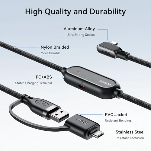 AMVR Link Cable with Charging 16FT Compatible with Meta Quest 3/3S/2/Pico 4 Accessories, Nylon Braided Cable with USB 3.0 A to C Adapter for SteamVR/PCVR, High-Speed Max 5Gbps, Play While Charger