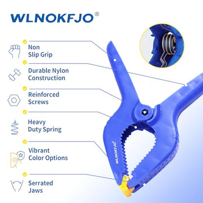 6 inches Spring Clamps Heavy Duty - 6 Pack Large Plastic Clamps& Safety Work Gloves for Woodworking, Crafts, Backdrop and Pool Cover with 3 Inches Mouth Opening And Serrated jaws - size: 6 inches