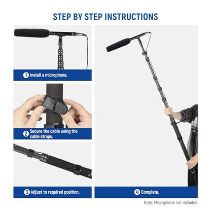 NEEWER Upgraded Microphone Boom Pole, 9.8ft/300cm Telescopic Carbon Fiber Mic Boom Arm with 5 Sections, 1/4" 3/8" 5/8" Screw Adapters, Cable Straps, Shoulder Strap & Storage Bag, MS-300CB (Black) - style: MS-300CB
