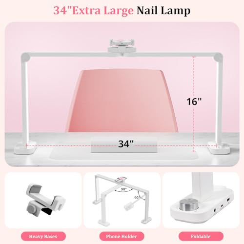 iVict Nail Desk Lamp, 34" Nails Tech Light with Phone Stand, 0-100% Adjustable Brightness, 3000K-6000K Color Temperature Led Desk lamp for Nail, Tattoos, Eyebrows, Beauty - style: White Nails Tech Light