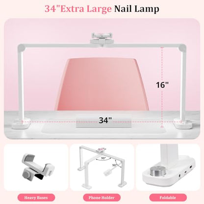 iVict Nail Desk Lamp, 34" Nails Tech Light with Phone Stand, 0-100% Adjustable Brightness, 3000K-6000K Color Temperature Led Desk lamp for Nail, Tattoos, Eyebrows, Beauty - style: White Nails Tech Light