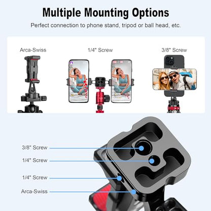 Manbily Phone Tripod Mount, Metal Smartphone Mount Adapter with Dual Phone Holder, 360° Swivel 180° Flip Adjustable Clip Clamp with Cold Shoe, for Selfie Stick Vlog Live Streaming