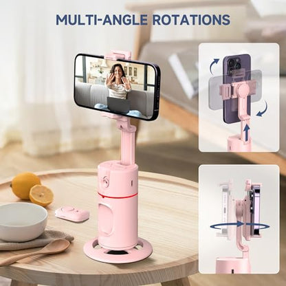 Auto Face Tracking Phone Holder, Gesture Control & Remote, Face Tracking Tripod 360 Rotation Body Phone Camera Mount Smart Shooting Holder, Cell Phone Selfie Stick Tripod, Expandable Pole (Pink) - color: Pink