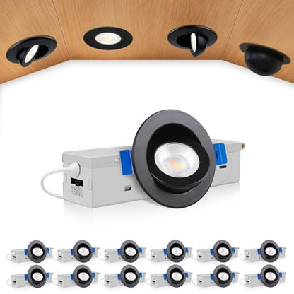 zouzai 2 Inch Gimbal LED Recessed Lights, Black, 12 Pack, with Junction Box, 360°+ 90° Adjustable, 5CCT 2700K-5000K, Dimmable, Canless Eyeball Downlight, CRI90+, 550LM 5W 120V, ETL - color: Black-2 inch, size: 12 Pack