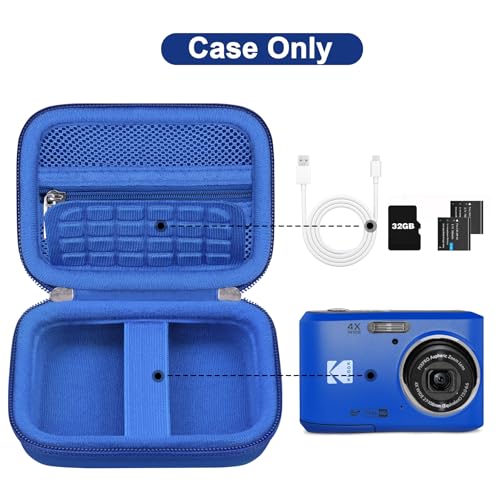 Canboc Carrying Case for Kodak PIXPRO FZ55/ FZ45 16MP Digital Camera, FZ45 Video Vlogging Camera Bag, Mesh Pocket fit Cable, SD Card, Blue (Case Only) - color: Small-Blue