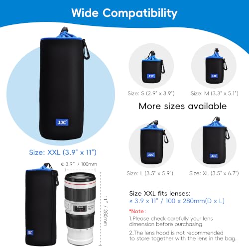 JJC Drawstring Neoprene Camera Lens Pouch Case, Protective Lens Bag for DLSR Mirrorless Lenses Up to 3.9 x 11.0" (D X H) for Canon EF 70-200mm EF 100-400mm EF 70-300mm AF-S 70-200mm and More - size: XXL (3.9" x 11")