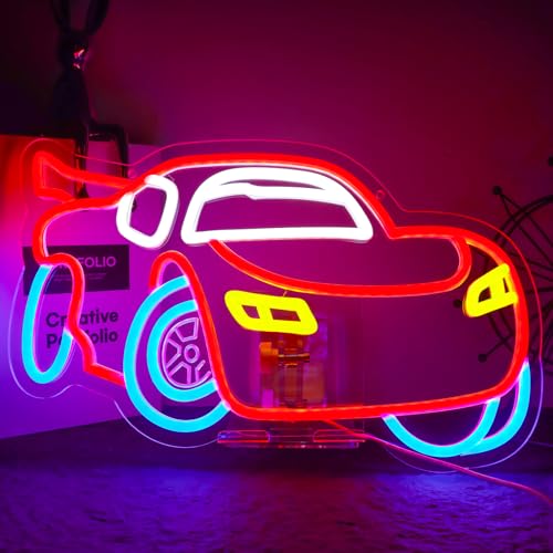 Car Neon Sign Dimmable Racing Car Led Neon Light for Wall Decor for Bedroom Playroom Gameroom Birthday Party Gifts for Boys Girls Fans 15.75×9.06 IN-USB Powered-Acrylic - color: Red-Car