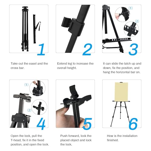 RRFTOK Black 3 Pack 21-66 Inch Art Easel Stand for Painting and Sign | Three portable metal tripod easels with reinforced triangle for canvas holder, floor display, drawing and poster stand use - style: 66BL 3-pack