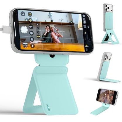 MOFT Phone Stand, Magnetic Phone Tripod Stand Stain-Resistant MOVAS Leather & Angle Adjustment & Strong Magnets Tripod for iPhone 17/16/15/14/13/12 (Included Metal Ring)-Aqua - color: Aqua, size: Without Card Slot