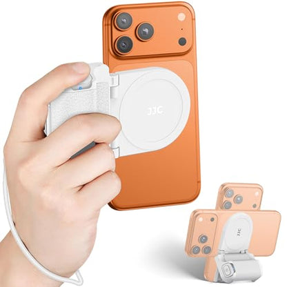 Magnetic Smartphone Shooting Holder Hand Grip Handle Snap On Phone Stand with Tripod Mount & Wireless Shutter Remote for iPhone 17 Air 16 15 14 13 12 Pro Max Android Vlog Video Photography - White - color: WHITE