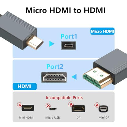 CERRXIAN 8K Micro HDMI to HDMI Cable, Ultra HD High Speed HDMI to Micro HDMI Coiled Cable 2.1 Support 8K 4K 3D and Dynamic HDR Up to 48Gbps, Compatible with Laptop Camera Monitor ect 3FT/0.9M