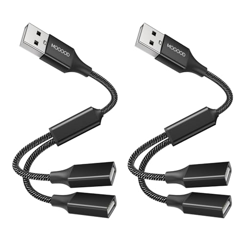 MOGOOD USB Y Splitter Cable, Dual USB 2.0 Power Cord Extension 2 Pack 10FT | USB Y Cable Double USB Port Adapter for Charging, Power and Data, 2 Port HUB for Laptop,PC,Smart TV,Keyboard, Mouse,LED Light - color: Black, size: 2pack