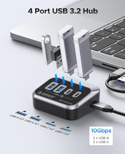 ORICO USB Hub 10Gbps with 2 USB A Ports+2 USB C Ports, USB 3.2 Gen 2 Hub with 3.28Ft USB-C-A/C Cable USB Splitter for iMac, MacBooks, Mac mini - size: 3.28Ft