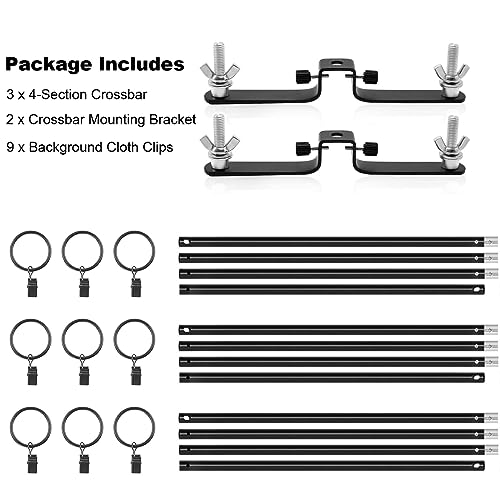 10ft/3M Background Folding Muslin Backdrop Support, 3 x 3m Crossbar, 2 x Mount, 9 x Clip - size: 3 x Crossbar / 2 x Mount