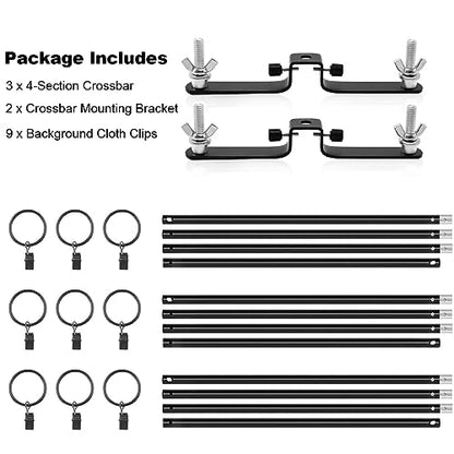 10ft/3M Background Folding Muslin Backdrop Support, 3 x 3m Crossbar, 2 x Mount, 9 x Clip - size: 3 x Crossbar / 2 x Mount