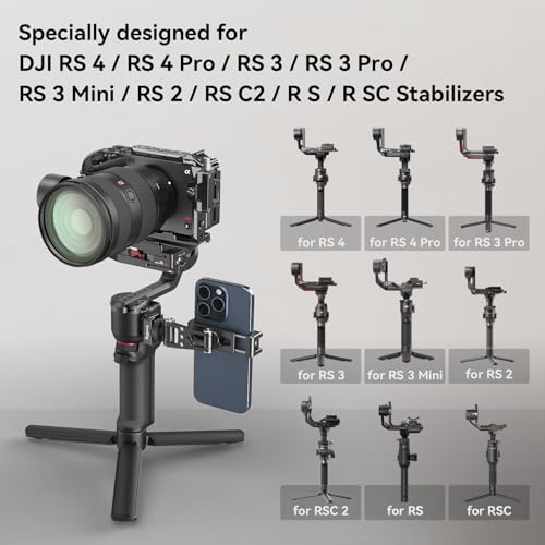SmallRig Phone Support for DJI Stabilizers, Adjustment Phone Mount Adapter with 1/4"-20 Threaded Hole, Cold Shoe for DJI RS 4 Mini/RS 4 Pro/RS 3 /RS 3 Pro/RS 3 Mini/RS 2 / RS C2 / R S/R SC - 4301 - style: with Cold Shoe Mount
