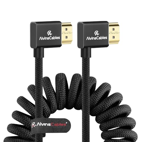 Alvin's Cables 8K HDMI Cable for Atomos Ninja,2.1 48Gbps 8K@60Hz 4K@120Hz High-Speed Braided Coiled Cable for Sony FS5 FS7 FX9,BMPCC,for Canon C300 C500,for Feelworld,Right to Right Angle Black - color: Black, size: Right to Right Angle