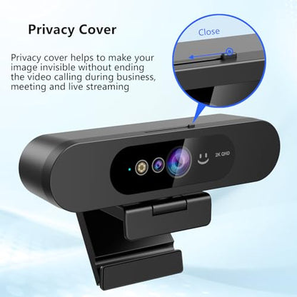 2K QHD Webcam with Windows Hello Facial Recognition, 4MP Computer Camera with Noise-reducing Mic, Privacy Cover, 92° FOV Laptop Webcam for Video Conferencing, Live Streaming, Online Learning - style: 2K Windows Hello webcam