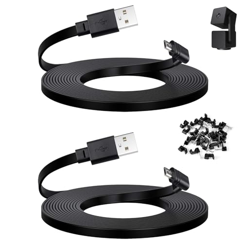 Smays 20 ft Cable for WYZE Cam Pan v3 Camera, Long Micro USB Flat Power Cord, 90 Degree 2-Pack, Black - color: Black, size: 20 feet