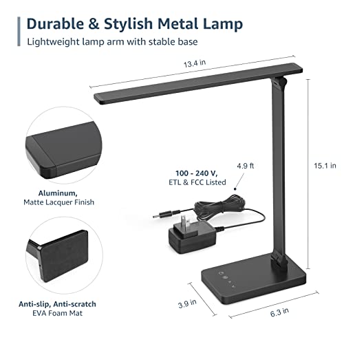 Lepro LED Desk Lamp for Home Office, 9.5W 750LM Metal Touch Control Desk Light, 5 Color Modes 5 Brightness Level, Eye Caring Task Lamp For Reading, Sewing, Crafts, School Supplies, Puzzle Light, Black - color: Black
