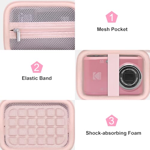 Canboc Carrying Case for Kodak PIXPRO FZ55/ FZ45 16MP Digital Camera, FZ45 Video Vlogging Camera Bag, Mesh Pocket fit Cable, SD Card, Pink (Case Only) - color: Small-Pink