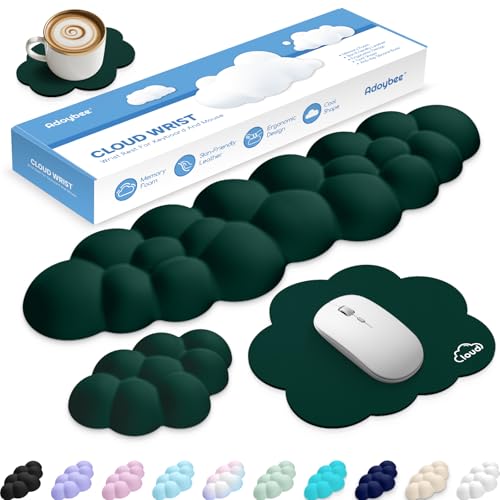 Cloud Wrist Rest Keyboard Cushion, 4-in-1 Ergonomic Cloud Keyboard Wrist Rest and Mouse Pad Set with Memory Foam Arm Support for Palm, Cute Desk Accessory for PC Gaming Setup, Dark Green - color: 11 Dark Green, size: Tenkeyless