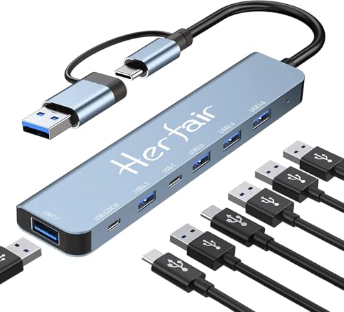 USB C Hub USB Hub for Laptop 7 in 1 USB Port Extender Hub Multiport Adapter | 1 to 7 Multi USB Port Dock Dongle for PC/Laptops/MacBook Pro/Air/iMac/iPad and More Devices, Plug & Play - size: 7 Ports USB