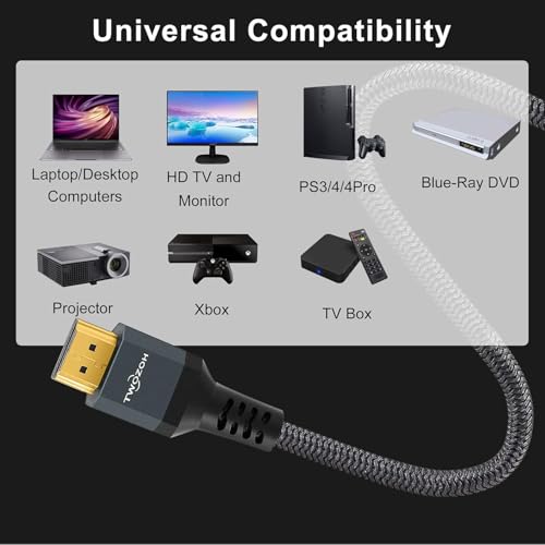 Twozoh 8K HDMI Extension Cable,2 Pack HDMI 2.1 Male to Female Cable, Nylon Braided HDMI Extender Cable Support 8K@60Hz 4K@120Hz 48gbps（1FT） - color: 8K 2-PACK, size: 1 FT