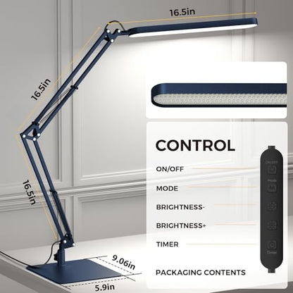 SKYLEO LED Desk Lamp with Slim Base - Adjustable Swing Arm Desk Light, Dimmable, Timer, Eye Protection, Memory Function, 1300LM, 12W, Blue - style: Blue swing arm with Base