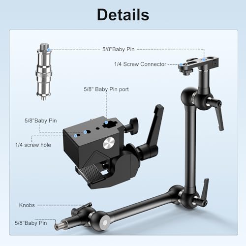 ALTSON 20.4"/52cm Magic Arm Mounting Kit - Super Clamp, 1/4" Screw Adapter, Overhead Camera Desk Mount Stand for Flash/LED Light/Microphone/Monitor, SmallRig Camera Cage, Max Load: 6.61lbs/3kg
