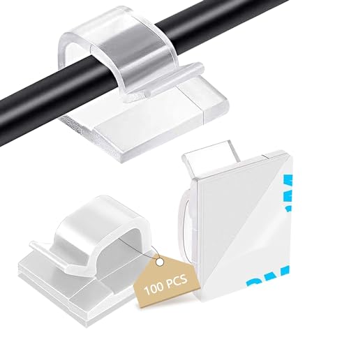 Abnii 100PCS Cable Clips, Adhesive Wire Clips Organizer Cord Clips Management, Cable Staples Outdoor Strong for Wall, Desk, Christmas Lights, String Lights, TV PC Ethernet Cable, Clear Large - color: Clear, size: Large
