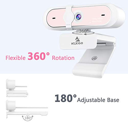 NexiGo N660P 1080P 60FPS Webcam with Software Control, Dual Microphone & Cover, Autofocus, HD USB Computer Web Camera, for OBS/Zoom/Skype/FaceTime/Teams/Twitch, Pink - style: 1080P 60FPS Webcam Pink
