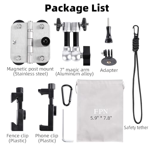 Magnetic Phone Fence Post Mount + Fence Clip Kit for Gamechanger for Mevo Start, GoPro, iPhone, DJI Osmo Pocket 3 and Action Cameras, for Recording Baseball,Softball and Tennis Games