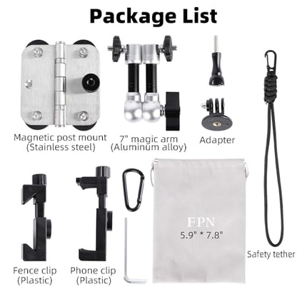 Magnetic Phone Fence Post Mount + Fence Clip Kit for Gamechanger for Mevo Start, GoPro, iPhone, DJI Osmo Pocket 3 and Action Cameras, for Recording Baseball,Softball and Tennis Games