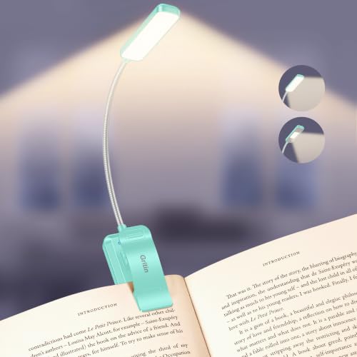 Gritin 2026 Gen 2 Book Light for Reading- 30 Eye Caring Full Spectrum LED | 5 Colors & 5 Brightness, Adjustable Wide/Narrow Beam, Upgrade 1500mAh Long-Lasting Rechargeable Clip on Light-Blue - color: Blue