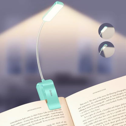 Gritin 2026 Gen 2 Book Light for Reading- 30 Eye Caring Full Spectrum LED | 5 Colors & 5 Brightness, Adjustable Wide/Narrow Beam, Upgrade 1500mAh Long-Lasting Rechargeable Clip on Light-Blue - color: Blue
