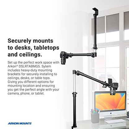 ARKON Mounts Overhead Camera Mount | Includes Ceiling Mount Bracket, Phone Holder, Tablet Holder, & Camera Mount | 360° Adjustable | Durable & Super Stable Metal Mounting Base DSLRTABMG5