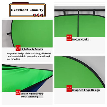 59.1x78.7inch/1.5x2.0mChromakey Green Screen， Blue & Green 2 in 1 Double Sided Pop Up Collapsible Backdrop for Vlogging and Video Conferencing with Carrying Bag - size: 59.1×78.7 inches