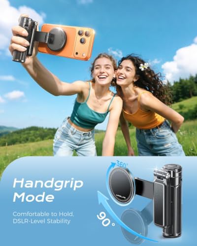 【Extends Up to Max 17"】 Magnetic Phone Tripod & Selfie Stick Tripod for iPhone Android, 4.5" Pocket Travel Stand with Wireless Remote, Detachable Clamp, 360° Rotatable for MagSafe, 4-in-1 Mini Tripod