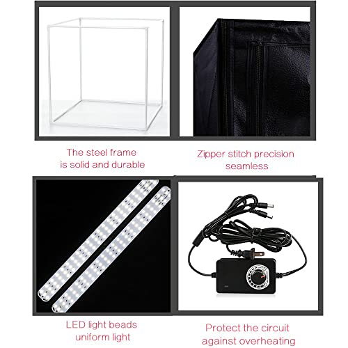 Photo Light Box Photography 24"x24"x24" Tabletop Dimmable LED Cube Shooting Tent Kit for White Studio Box Product Photographic Lighting Tents with PVC Backdrops and Mini Tripod - size: 24x24x24 INCH