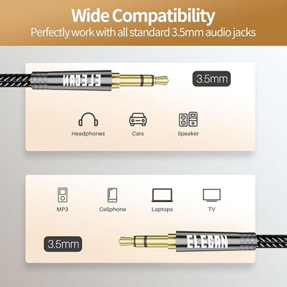 Elecan 3.5mm AUX Cable 20 Ft (Hi-Fi Sound-Zinc Alloy Case-OD 3.5MM-Ultra Slim&Soft) Auxiliary Stereo Audio Cable Braided 1/8 inch 3.5 mm AUX Cord for Headphones,Car,Home Stereos, Speaker,Phones - size: 20FT-1PK, style: Straight to Straight