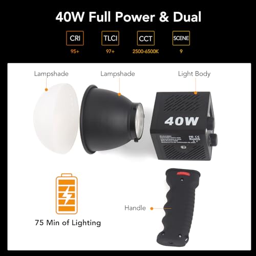 M60 Handle LED Video Light with Soft Box Protable Mini COB LED Bi-Color 2500-8500K CRI≥95 TLCI≥97 Built-in 3400mAh Battery Photo Studio Lights Vlog Shoot Fill Lighting 8 Scenes (M60 with Soft Box)