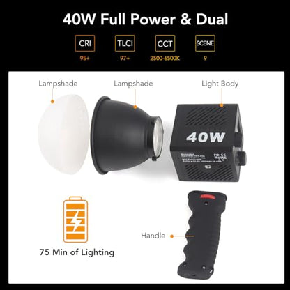 M60 Handle LED Video Light with Soft Box Protable Mini COB LED Bi-Color 2500-8500K CRI≥95 TLCI≥97 Built-in 3400mAh Battery Photo Studio Lights Vlog Shoot Fill Lighting 8 Scenes (M60 with Soft Box)