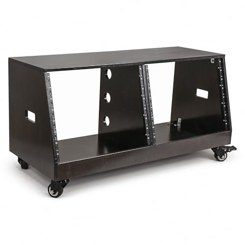 Sound Town DIY 2 x 8U Slanted Double-Bay Studio Rack with Casters for Home Studio and Recording Room, Baltic Birch Plywood, Black Espresso (SDRK-D8TD) - size: 2 X 8u, Black Espresso